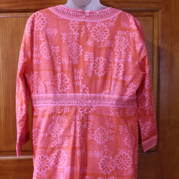 Sigrid Olsen Coral Pink Floral Midi Dress Size 12 Summer Party Vintage - Picture 13 of 16